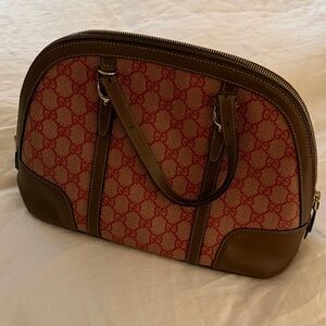 Gucci Brown/Pink GG Supreme Canvas And Leather Dome Satchel